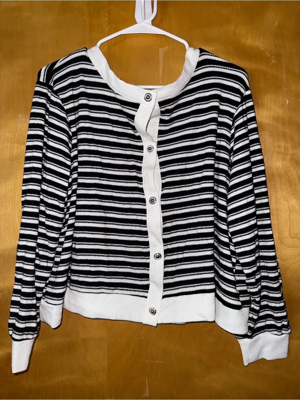 Striped Black & White Button-Front Women's Top